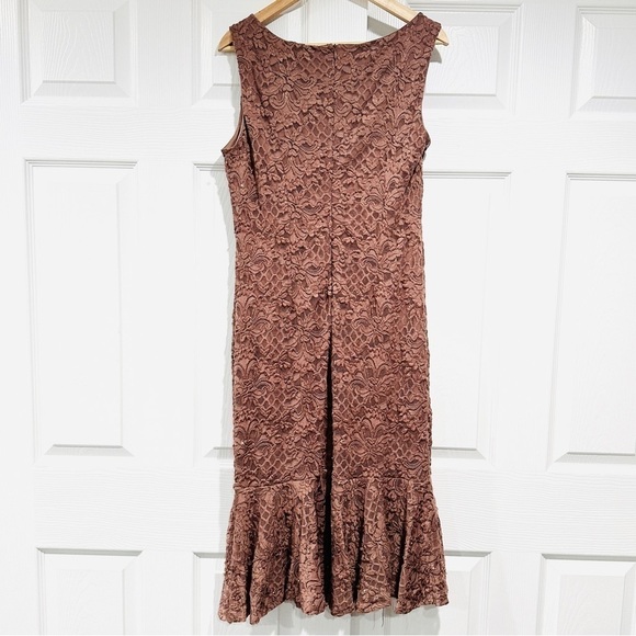 NWOT MARINA Mauve Glitter Lace Flounce Midi Dress - Picture 6 of 9